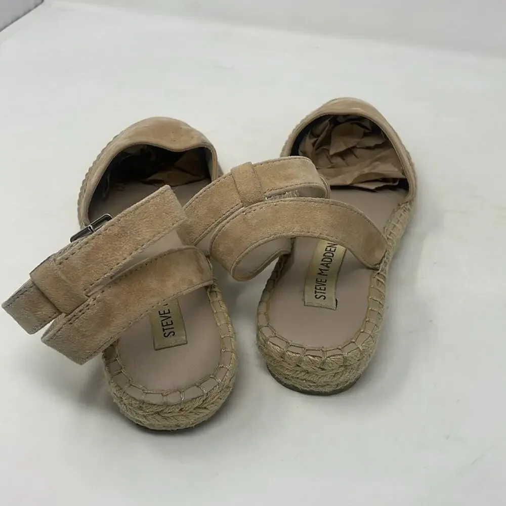 Steve Madden Lesko Tan Ankle Strap Espadrille with Jute Trim Size 8.5